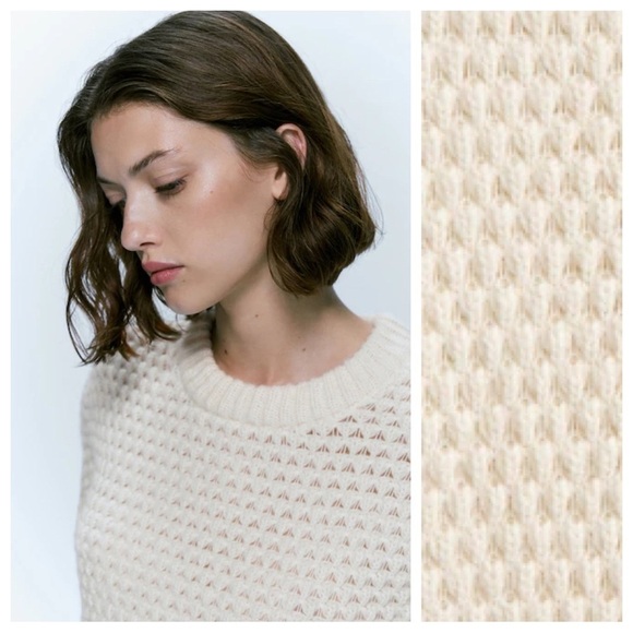 NWT. Massimo Dutti Cream Cotton/Wool Blend Open-Knit Sweater. SIze L. - Picture 2 of 10